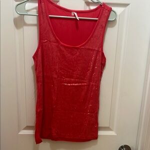 Studio Y Peach/pink Sequin Sleeveless Top